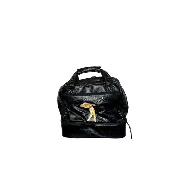 Belding Sports Vintage 1970's Custom Grain Black Leather Golf Gym Tote Bag